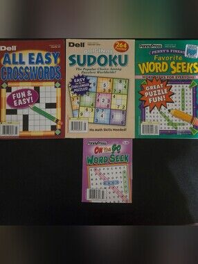 4Pc Dell And Penny Press Crosswords   Sudoku And Word Seek Books
